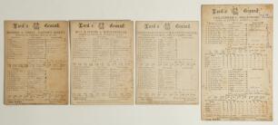 Miscellaneous Lord&rsquo;s scorecards 1892-1901. Four early original scorecards for matches played at Lord&rsquo;s, all with printed and/ or handwritten scores. Matches are &lsquo;Married v Single. Clayton&rsquo;s Benefit&rsquo; 23rd- 25th May 1892, M.C.C. & Ground v Worcestershire 18
