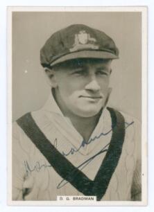 Donald George Bradman. New South Wales, South Australia & Australia 1927-1949. Mono &lsquo;photocard&rsquo; of Don Bradman, Australia&rsquo;s Captain from the 1938 series of Test matches in England. Published by Ardath Tobacco Co and packed with Kings cigarettes. Signed by