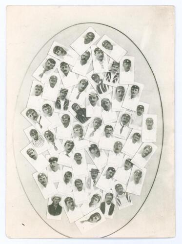 Wills&rsquo;s Cigarettes &lsquo;Cricketers&rsquo;. W.D. & H.O. Wills, Bristol & London, 1896. Rare photographic promotional card produced by Wills to promote the set of fifty cards. Each of the fifty cards is shown within an oval. Players named to back in pencil. 4.5&rdquo;x6&rdquo;. 