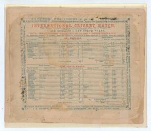 H.H. Stephenson&rsquo;s tour of Australia 1861/62. &lsquo;International Cricket Match. New South Wales v All England, played at the Domain, Sydney on Wednesday, Thursday, Friday and Saturday, January 29th, 30th and 31st, and February 1st 1862. The All England Eleven 