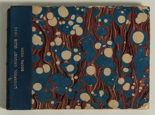 &lsquo;Liverpool Cricket Club 1822 Score Book&rsquo;. Original scorebook bound in apparently original marbled boards, blue leather spine with raised bands, gilt title to front. The scorebook comprises over 160 pages of scores for seasons 1822 and 1823, with records o