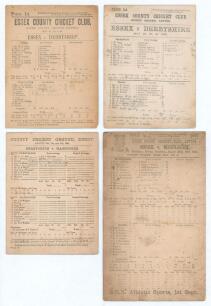 Essex and Derbyshire scorecards 1888-1900. Four early original scorecards including three for Essex &lsquo;home&rsquo; County matches played at Leyton, all with printed and handwritten scores. Matches are v Derbyshire 21st & 22nd May 1888, Derbyshire won by seven wic