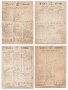 Middlesex C.C.C. 1890 & 1892. Four early original double-sided scorecards for County matches played at Lord&rsquo;s, all with complete printed and handwritten scores in pencil unless stated. Matches are v Nottinghamshire 29th- 31st May 1890, Middlesex won by se