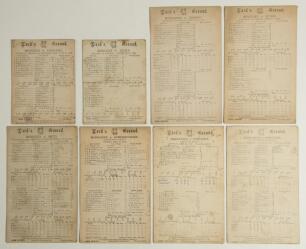 Middlesex C.C.C. 1896-1906. Eight early original scorecards for County matches played at Lord&rsquo;s, all with printed and/ or handwritten scores, mainly incomplete. Matches are v Yorkshire 21st- 23rd May 1896, v Sussex 24th- 26th August 1896, both 4.5&rdquo;x6&rdquo;, v 