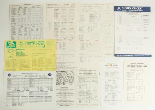 Test and tour match scorecards 1968-2019. A large selection of one hundred and seventy official scorecards for matches played in England, the majority Test matches with heavy duplication. Includes a number of tour matches including Australians v Leicester