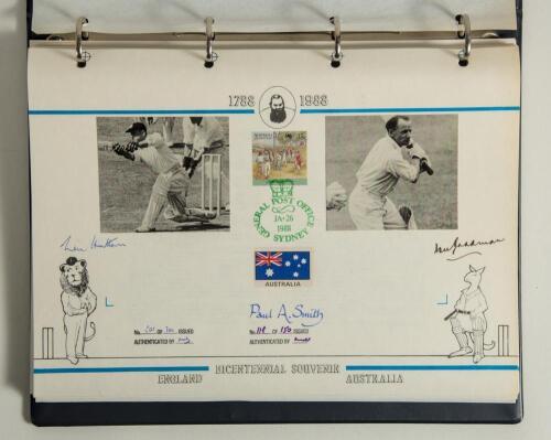 &lsquo;England Australia Bicentennial Souvenir&rsquo; 1788-1988. Official binder comprising front title/ limitation page with Australian stamp postmarked Sydney General Post Office with two limited edition nos. 501/700 and 118/150, issued by Stamp Publicity, Worthing