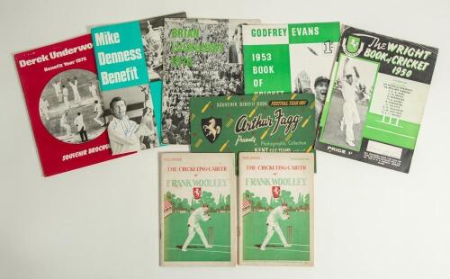Kent Benefit brochures 1927-2019. Box comprising a good selection of forty one benefit brochures for Kent players, of which thirty four are signed or multi-signed. Includes two editions of &lsquo;The Cricketing Career (1906-1926) of Frank Woolley&rsquo; by F.H. Haigh