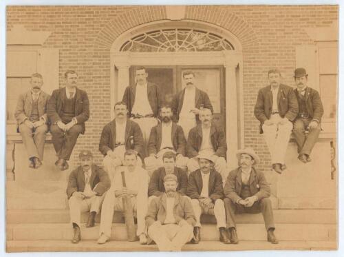 Australian tour to North America 1893. Rare, large and early original sepia photograph of the Australian touring party, standing and seated in rows wearing cricket attire and blazers. The photograph taken at the Germantown Cricket Club Ground, Manheim, Ph