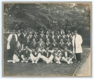 England v West Indies 1928. Large original mono combined team photograph of the two teams standing and seated in rows wearing blazers at Lord&rsquo;s for the West Indies&rsquo; inaugural Test match, 23rd- 26th June 1928 June 1928. Players include Nunes, Challenor, Br