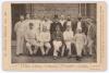 Australian tour to England 1888. Rare original sepia cabinet card of the Australian touring party, standing and seated in rows in cricket attire, the majority wearing caps. The photograph by London Stereoscopic Co. Printed title to left hand border &lsquo;The A