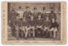 Australian tour to England 1888. Rare original sepia cabinet card of the Australian touring party, standing and seated in rows, unusually depicted wearing formal attire, top hats and bowlers. The photograph by London Stereoscopic Co. Printed title to left