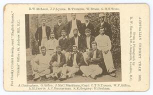 Australia 1893. Original carte de visite style photograph of the &lsquo;Australian Cricket Team 1893&rsquo;. Team photograph of the players including Blackham (Captain), Giffen, Trumble, Trott, Gregory, Bruce, Bannerman, Turner, Jarvis, Graham etc. All borders of the