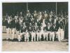 England v India, The Oval 1936. Original mono press photograph of the two teams together for the 3rd Test, 15th- 18th August 1936, in front of the pavilion with crowds looking on. The players seated and standing in rows wearing cricket attire and blazers.