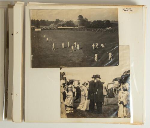 The History of Lord&rsquo;s 1787-1980. A large disbound photograph album comprising a collection of over seventy original mono press and other photographs, also cuttings, facsimiles of engravings etc. covering the history of Lord&rsquo;s cricket grounds. Matches feat