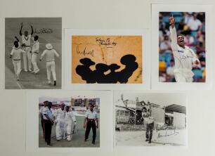 International cricket 1988-2007. A mixed bag of sixteen mono and colour press photographs including some good images, some signed. Subjects include Curtley Ambrose celebrating taking a wicket for West Indies against England at Old Trafford 1988, signed by