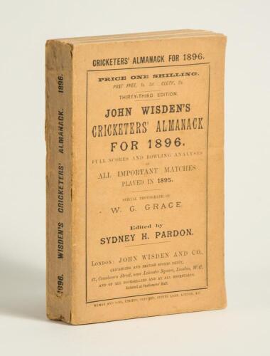 Wisden Cricketers&rsquo; Almanack 1896. 33rd edition. Original paper wrappers. Some bowing to spine, handwritten name of ownership and date &lsquo;1920&rsquo; to first advertising page otherwise in good/very good condition