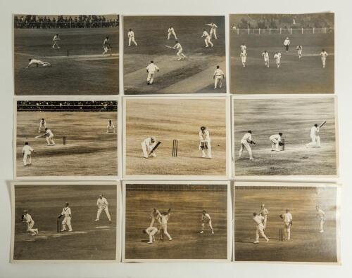 M.C.C. tour to Australia 1924/25. A selection of nine original mono press photographs of match action from the tour. Matches featured include v Victoria at Melbourne, 14th- 19th November 1924. Images depict the players rushing off the field for rain at th