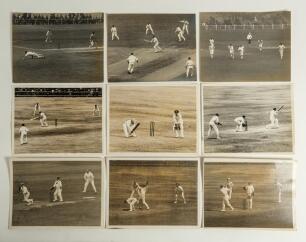 M.C.C. tour to Australia 1924/25. A selection of nine original mono press photographs of match action from the tour. Matches featured include v Victoria at Melbourne, 14th- 19th November 1924. Images depict the players rushing off the field for rain at th
