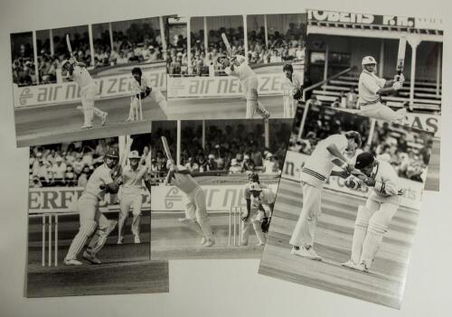 England v New Zealand 1983. A selection of eleven large/ oversize original mono press photographs depicting match action, all most likely from the 4th (final) Test at Trent Bridge 25th- 29th August 1983. Players featured include Mike Gatting, Ian Botham, 