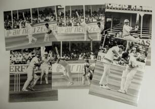 England v New Zealand 1983. A selection of eleven large/ oversize original mono press photographs depicting match action, all most likely from the 4th (final) Test at Trent Bridge 25th- 29th August 1983. Players featured include Mike Gatting, Ian Botham, 