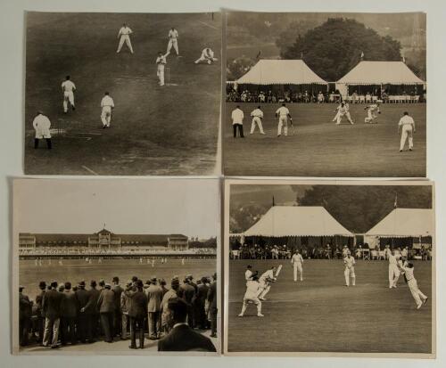 Gentlemen v Players & Kent v Sussex 1932, Northamptonshire 1947. Four large original sepia press photographs. Two feature action from Gentlemen v Players, Lord&rsquo;s 1932, one of Wally Hammond batting for Players, the other a general view of the Lord&rsquo;s ground