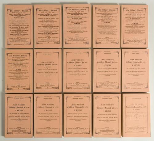 Wisden Cricketers&rsquo; Almanack 1864-1878. Fifteen facsimile editions, with pink wrappers, second facsimile edition printed by Lowe & Brydone Ltd, London 1974. Limited edition. Lacking original yellow box. Good/very good condition.