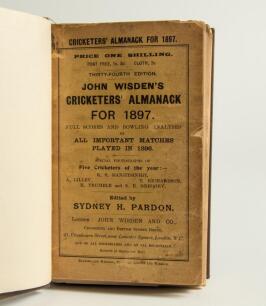 Wisden Cricketers&rsquo; Almanack 1897 and 1898. 34th & 35th editions. Both bound in dark brown boards, with original wrappers, title and date in gilt to spine. The 1897 edition with some page sections becoming loose, wear and age toning to wrappers, the 1898 e