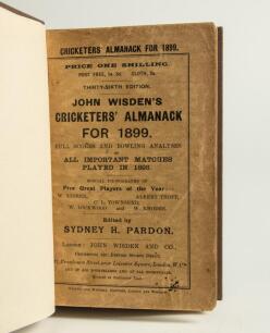 Wisden Cricketers&rsquo; Almanack 1899. 36th edition. Bound in dark brown boards, with original wrappers, title and date in gilt to spine. Some wear and age toning to wrappers otherwise in good condition