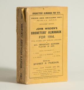Wisden Cricketers&rsquo; Almanack 1914. 51st edition. Original paper wrappers. Some wear to spine paper, odd minor faults otherwise in good condition