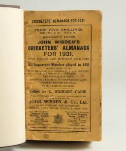 Wisden Cricketers&rsquo; Almanack 1931 and 1932. 68th & 69th editions. Both bound in dark brown boards, with original wrappers, title and date in gilt to spine. Some wear and age toning to wrappers, ink signature of ownership to the front wrapper of the 1932 ed