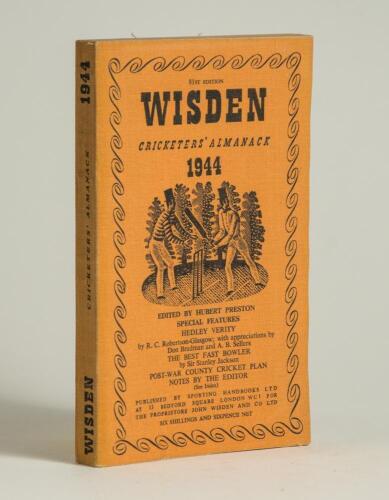 Wisden Cricketers&rsquo; Almanack 1944. 81st edition. Original limp cloth covers. Only 5600 paper copies printed in this war year. Good/very good condition. Rare war-time edition