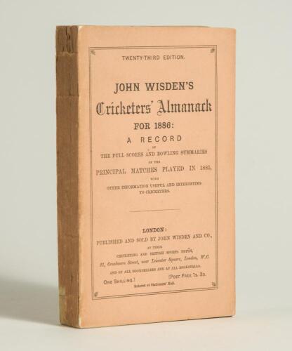 Wisden Cricketers&rsquo; Almanack 1886. 23rd edition. Original paper wrappers. Very minor wear to spine paper otherwise in very good/excellent condition