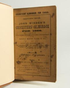 Wisden Cricketers&rsquo; Almanack 1888. 25th edition. Bound in light brown boards, with original paper wrappers, gilt titles to front board and spine. Some staining to the front wrapper and to a lesser extent the rear wrapper, odd further minor faults otherwise