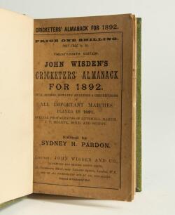 Wisden Cricketers&rsquo; Almanack 1892. 29th edition. Bound in green boards, with original paper wrappers, gilt titles to front board and spine. Some wear to boards, slight age toning to wrappers otherwise in good/very good condition.