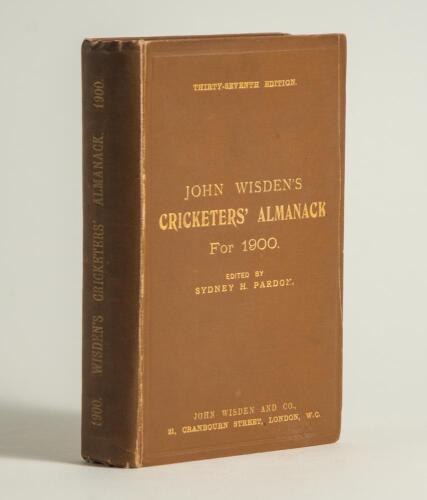 Wisden Cricketers&rsquo; Almanack 1900. 37th edition. Original hardback. Minor wear to board extremities, some dulling to gilt titles on the spine paper, signature and date to top left hand corner of the yellow title page otherwise in good/very good condition. 