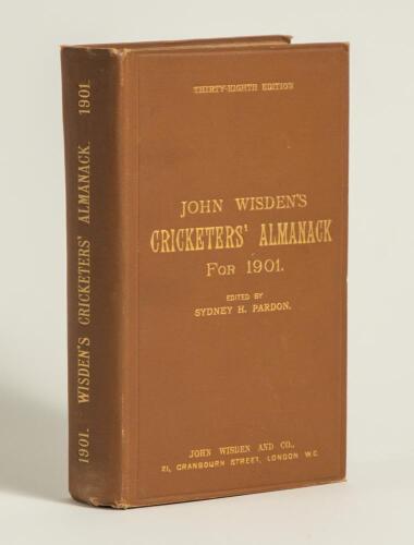 Wisden Cricketers&rsquo; Almanack 1901. 38th edition. Original hardback. Generally very good to excellent condition with gilt titles bright. A rare early hardback edition
