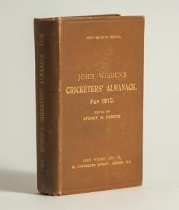 Wisden Cricketers&rsquo; Almanack 1910. 47th edition. Original hardback. Minor wear to board extremities, dulling to gilt titles on the spine paper, ink signature and date to the yellow title page otherwise in good/very good condition