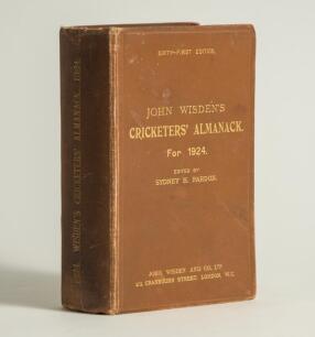 Wisden Cricketers&rsquo; Almanack 1924. 61st edition. Original hardback. Some wear to boards and board extremities, minor marks to boards, some dulling to the gilt titles on the spine paper otherwise in good condition
