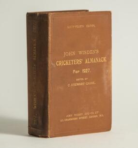 Wisden Cricketers&rsquo; Almanack 1927. 64th edition. Original hardback. Some wear to boards, dulling to the gilt titles on the spine paper, wear to the spine paper otherwise in good condition