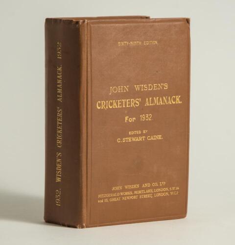 Wisden Cricketers&rsquo; Almanack 1932. 69th edition. Original hardback. Odd minor faults otherwise in good/very good condition