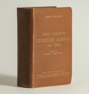 Wisden Cricketers&rsquo; Almanack 1936. 73rd edition. Original hardback. Dulling to the gilt titles on the front board and the spine paper, some blemished to the boards and spine paper otherwise in good/very good condition