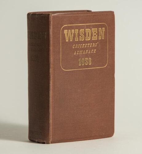 Wisden Cricketers&rsquo; Almanack 1938. 75th edition. Original hardback. Dulling to the gilt titles on the spine paper, minor wear to boards otherwise in generally good/very good condition