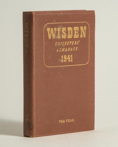 Wisden Cricketers&rsquo; Almanack 1941. 78th edition. Original hardback. Only 800 hardback copies were printed in this war year. Some dulling to the gilt titles on the spine otherwise in very good condition. A rare wartime edition