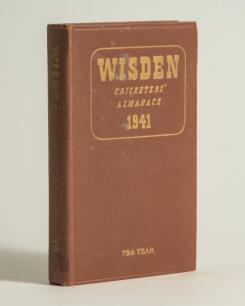 Wisden Cricketers&rsquo; Almanack 1941. 78th edition. Original hardback. Only 800 hardback copies were printed in this war year. Some dulling to the gilt titles on the spine otherwise in very good condition. A rare wartime edition