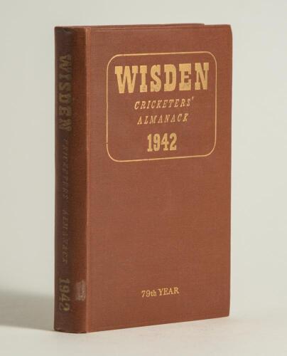 Wisden Cricketers&rsquo; Almanack 1942. 79th edition. Original hardback. Only 900 hardback copies were printed in this war year. Some dulling to the gilt titles on the spine otherwise in very good condition. A rare wartime edition