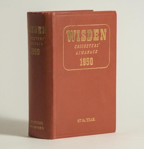 Wisden Cricketers&rsquo; Almanack 1950. Original hardback. Browning to first and last advertising pages otherwise in very good condition