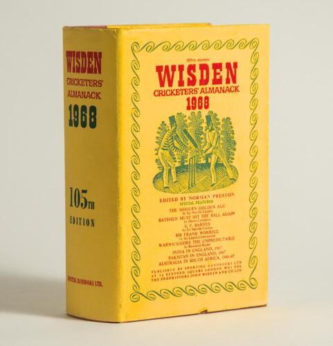 Wisden Cricketers&rsquo; Almanack 1968. Original hardback with dustwrapper. Very good/excellent condition