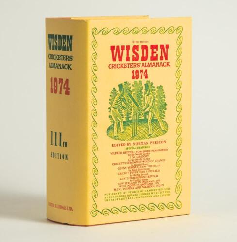 Wisden Cricketers&rsquo; Almanack 1974. Original hardback with dustwrapper. Very good/excellent condition