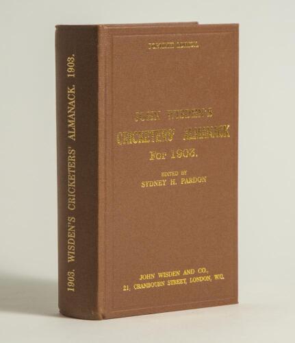 Wisden Cricketers&rsquo; Almanack 1903. Willows hardback reprint (1997) in dark brown boards with gilt lettering. Limited edition 358/500. Very good condition