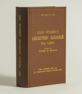 Wisden Cricketers&rsquo; Almanack 1907. Willows hardback reprint (1999) in dark brown boards with gilt lettering. Limited edition 463/500. Very good condition